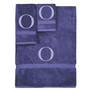 BC BARE COTTON Monogrammed Towel Set, Personalized Gift, Set of 3 - Navy - Silver Block - 1 of 1