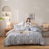 Set of 3 Queen Duvet Cover White Botanical Gray with Zipper 2 Pillow Cases - 2 of 4