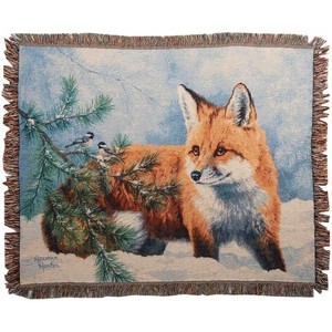 Manual Woodworks and Weavers Snow Day Throw Blanket – Winter Fox and Birds Woven Tapestry, 60 × 50 Inch - 1 of 3