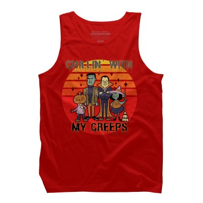 Men's Design By Humans Chillin with my creeps 80's style halloween characters By MerchHQ Tank Top