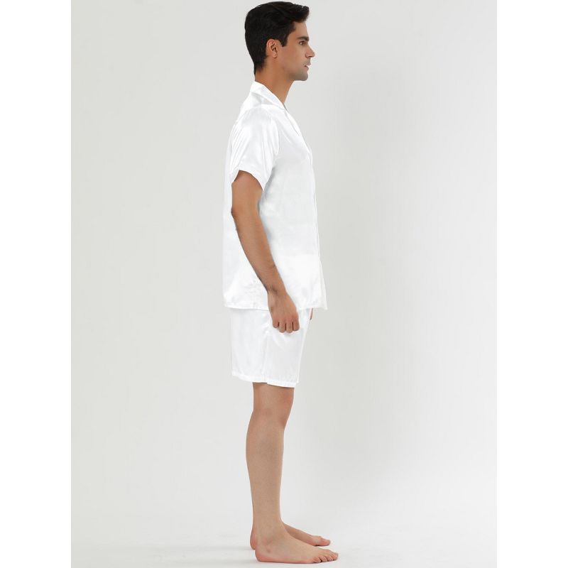Lars Amadeus Men's Satin Pajama Set Summer Short Sleeve Night Wear Sleepwears Sleep Lounge Sets, 3 of 5