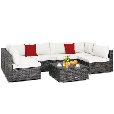 Costway 7pcs Patio Rattan Furniture Set Sectional Sofa Cushioned Off ...