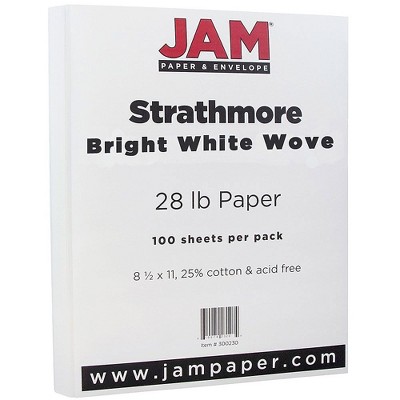 JAM Paper Strathmore 28lb Paper 8.5 x 11 Bright White Wove 100 Sheets/Pack 300230