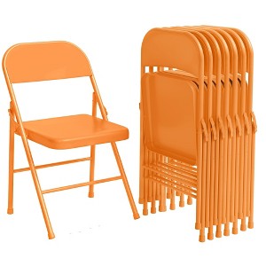 6/8 Pack All-Steel Folding Chairs with Backrest, Heavy Duty Metal Foldable Dining Chair Set of 4 Hold Up to 350 LBS, Orange Portable Chair for Office - 1 of 4