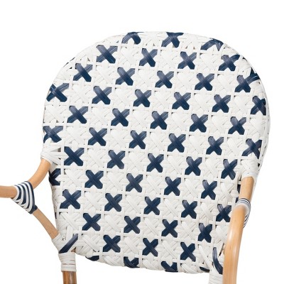 Bryson White and Blue Rattan Bistro Arm Chair
