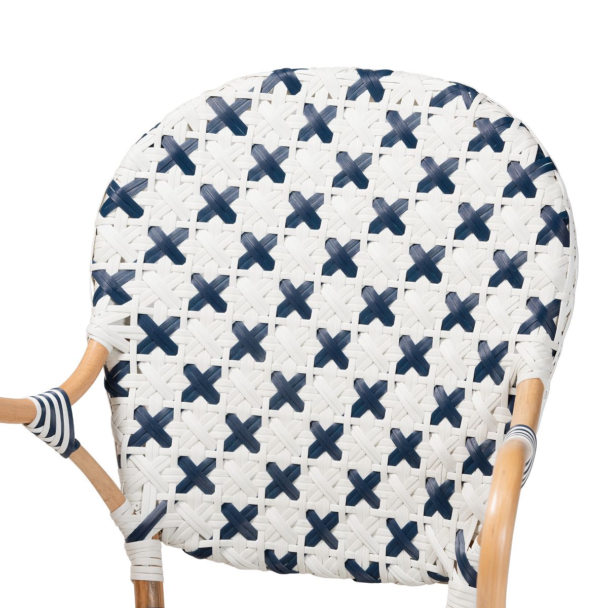 bali & pari Bryson Modern French Blue and White Weaving and Natural Rattan Bistro Chair - thumbnail 6
