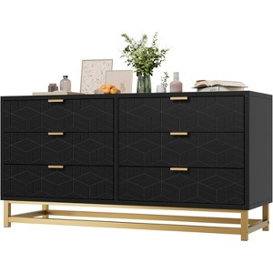 Dresser for Bedroom, 6 Drawer Dresser Organizer with Golden Metal Handle and Legs,Black - 1 of 4