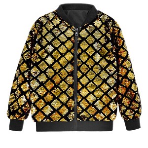 INSPIRE CHIC Men's Zip Up Party Shiny Argyle Sequin Bomber Jacket - 1 of 4