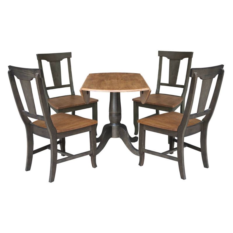 42&#34; Dual Drop Dining Table with 4 Panel Back Chairs Hickory/Washed Coal - International Concepts, 5 of 11