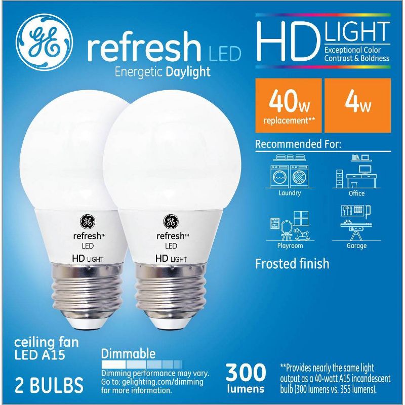 GE 2pk 40W Equivalent Refresh LED HD Ceiling Fan Light Bulbs Daylight, 1 of 8