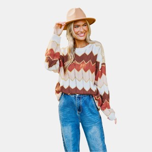 Women's Boho Chic Chevron Knit Sweater Trendy Fall Fashion Top - Cupshe - 1 of 4