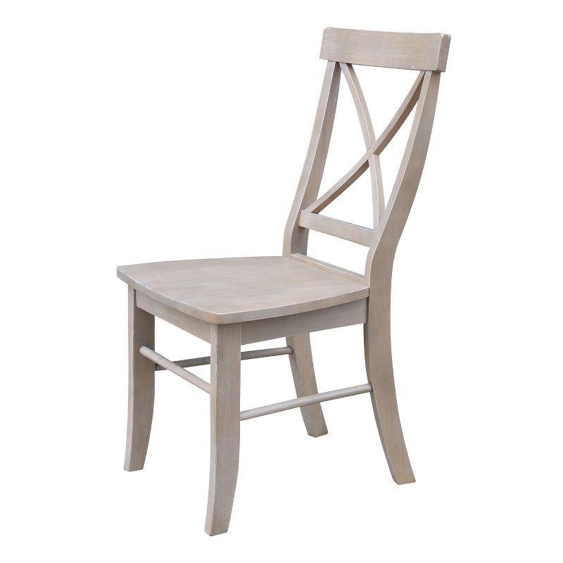 Set of 2 X Back Chairs with Solid Wood Seat Washed Gray/Taupe - International Concepts, 5 of 8