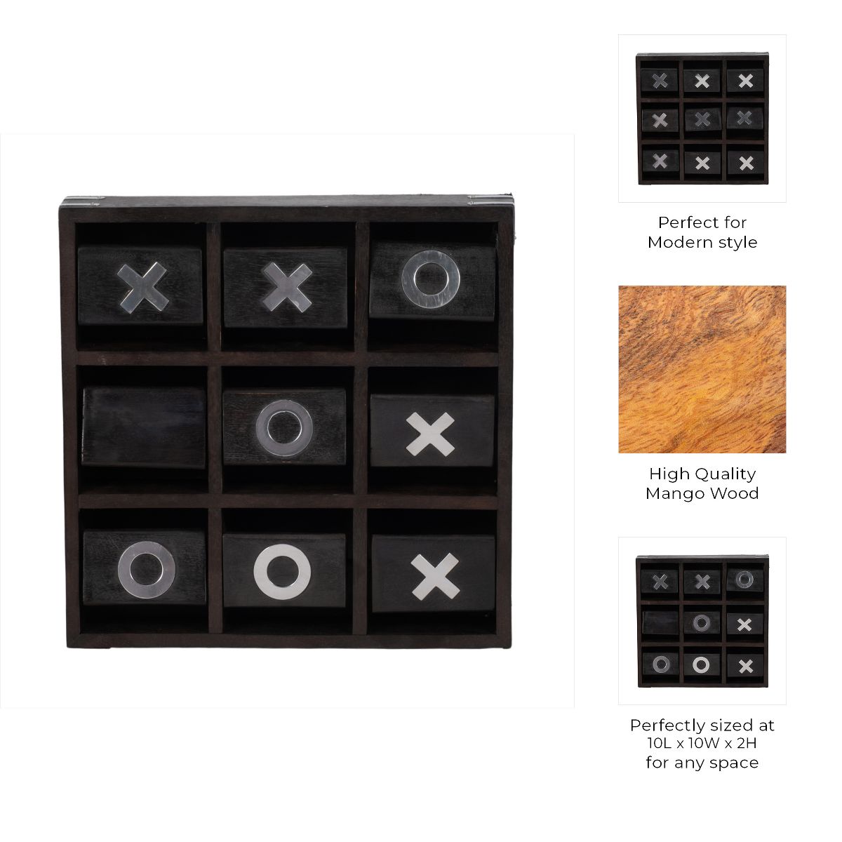 Revolving Wooden Tic Tac Toe Decorative Game - Stylish and Fun Coffee Table Game for Office, Room, and Home Decor Accent - thumbnail 4