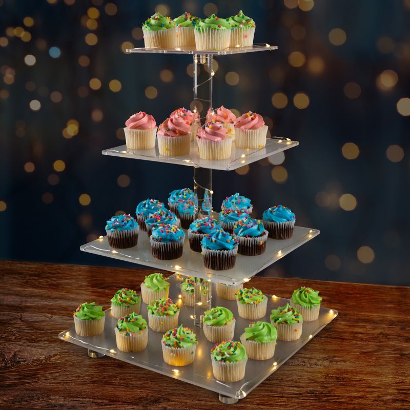 4-Tier Cupcake Stand - Square Acrylic Display Stand with LED Lights for Birthday, Tea Party, or Wedding Dessert Tables by Great Northern Party, 2 of 13