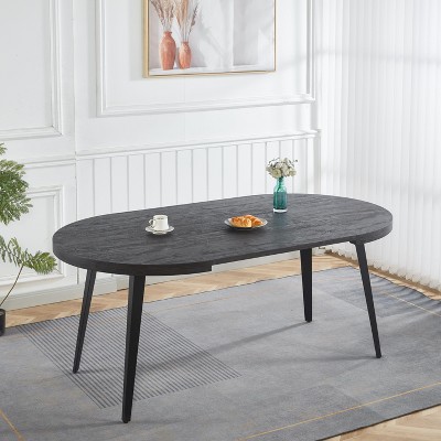 NicBex Minimalist Oval Extendable Dining Table with Black Metal Legs,Modern Kitchen Table Bar Table,Dining Room Furniture