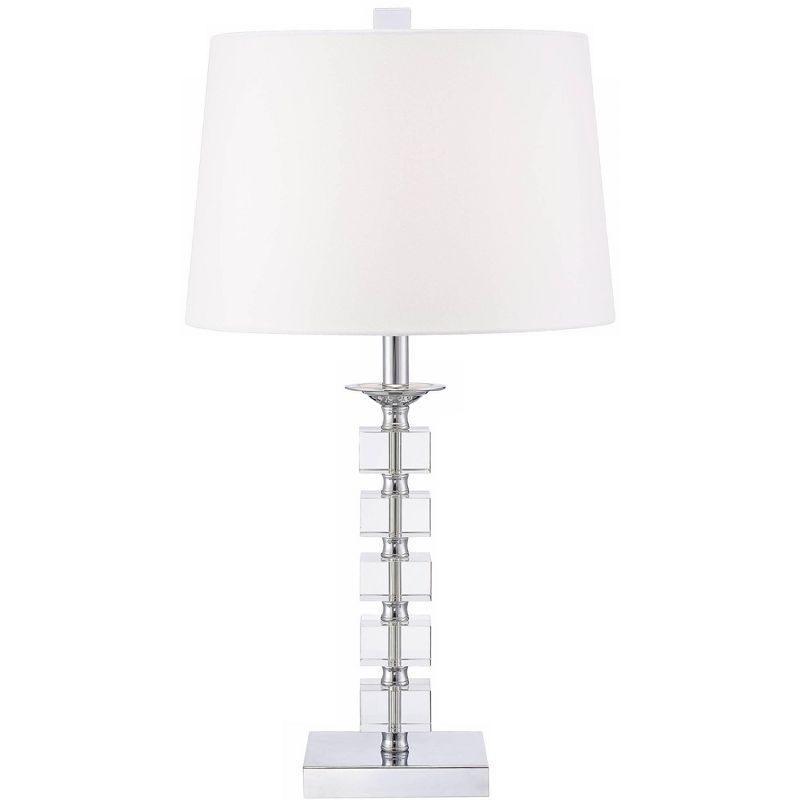 Vienna Full Spectrum Modern Table Lamp 25" High Clear Stacked Cubes Crystal White Fabric Drum Shade for Bedroom Living Room House Home Bedside Office, 3 of 6