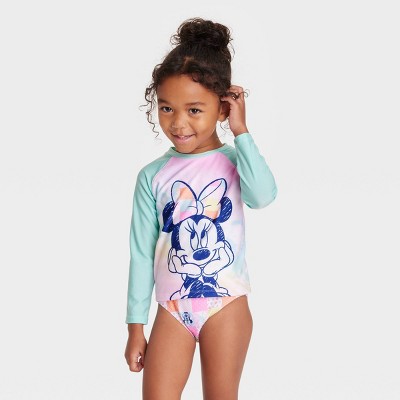 Toddler Girls Minnie Mouse 3pc Rash Guard Set Green Target