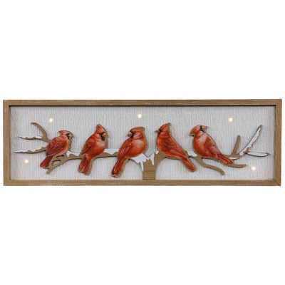 Northlight Lighted Red Cardinals on a Tree Branch Christmas Wall Art - 25.5"