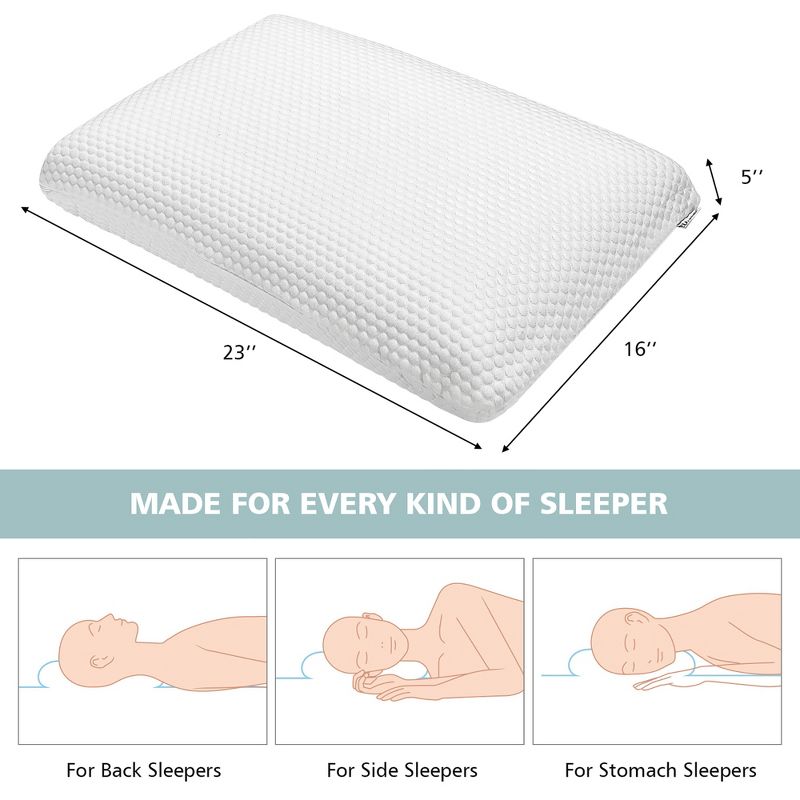 Costway Memory Foam Bed Pillow Sleeping Ventilated Cooling Zippered Pillowcase, 3 of 10