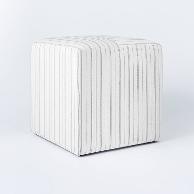 Lynwood Square Upholstered Cube White Stripe - Threshold™ designed with Studio McGee