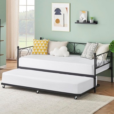 Metal Daybed with Trundle, Sofa Bed with Pull-Out Trundle, Twin Trundle Bed Frame, Daybed for Living Room, Bedroom