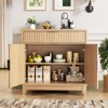 Fluted Sideboard Buffet Cabinet, Natural Credenza Storage Cabinet, Wood Accent Table Coffee Bar Station - 3 of 4