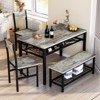 Hooseng 4 Pieces Dining Room Table Set with 2 Chairs and 1 Bench, 4-Person Dining Table Set with MDF Table Top, Metal Frame, and Storage Racks - 2 of 4