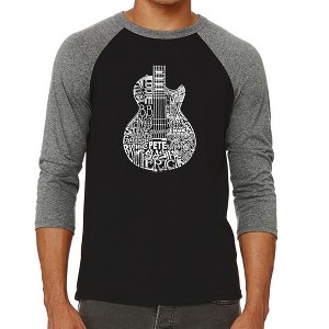 LA Pop Art Men's Raglan Baseball Word Art T-shirt - Rock Guitar Head - 1 of 4