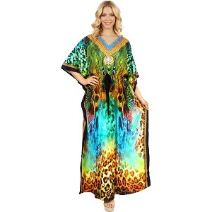 LA LEELA Women's Summer Beach Maxi Caftan Dashiki Dresses 2X-3X Blue Animal Skin
