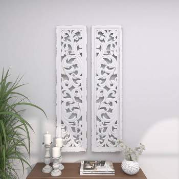 Set of 2 Wood Floral Intricately Carved Scroll Wall Decors White - Olivia & May