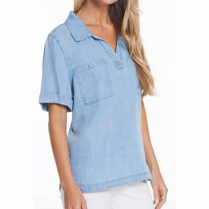 Women's Roll Cuff Denim and Twill Top - Multiples - 1 of 2