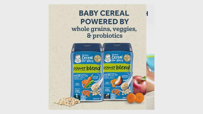Gerber PowerBlend Probiotic Cereal Oatmeal Lentil Carrot Pea Baby Cereal - 8oz, 2 of 10, play video
