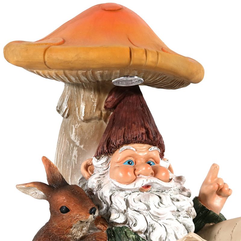 Sunnydaze Bernard the Bookworm Resin Indoor/Outdoor Garden Gnome with Mushroom and Solar Light - 16" H, 5 of 12