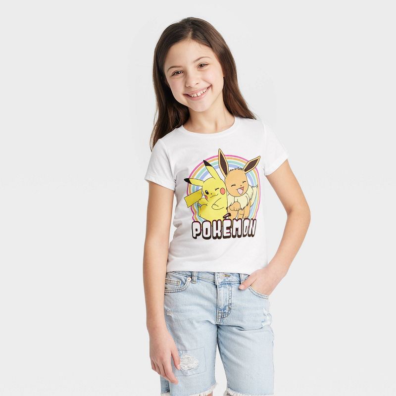 Girls&#39; Pok&#233;mon Eevee &#38; Pikachu Short Sleeve Graphic T-Shirt - White, 1 of 4