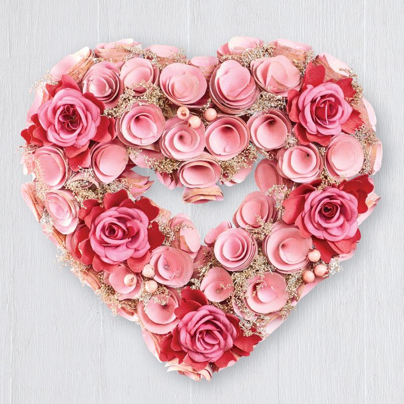 Collections Etc Wooden Pink and Red Roses Heart-Shaped Wreath, 2 of 3