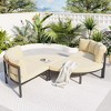 Patio Furniture Set, 4 Piece Round Outdoor Conversation Set With Cushions, Modern Upholstered Couch, All Weather Metal Sectional Sofa, Beige - 2 of 4