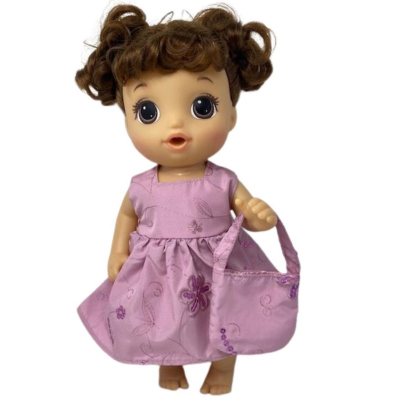 Doll Clothes Superstore Mauve Sequin Dress With Purse Fits Some Baby Alive And Little Baby Dolls, 3 of 5