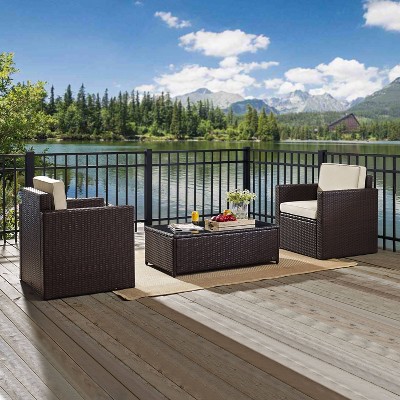 Mahogany Handwoven Resin Wicker 3-Piece Outdoor Seating Set