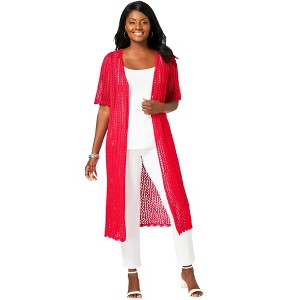 Jessica London Scalloped Crochet Sweater Duster - 1 of 4