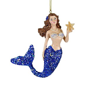 Kurt S. Adler 4.25 In Mermaid With Glittered Tail Shells Swim Aquatic Tails Tree Ornaments - 1 of 3