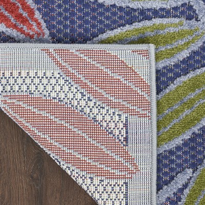 Navy Multicolor Floral Leaf Outdoor Rug 2'8" x 4'