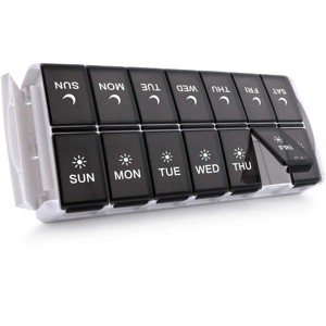 TookMag Weekly Medicine Pill Organizer Twice a Day, Easy Fill AM/PM Pill Box, Quick-Refill 7 Day Pill Cases for Vitamin,Fish Oil, Supplements, Black - 1 of 4