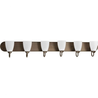 Antique Bronze 48" 6-Light Bath Bracket with Etched Glass Shades