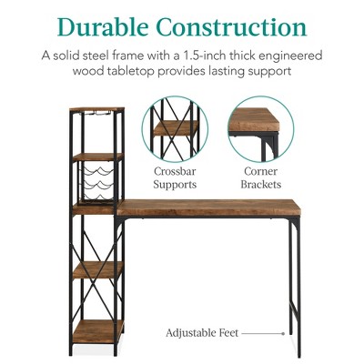 Brown Engineered Wood and Metal 3-Piece Bar Height Dining Set with Shelves