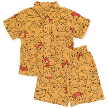 Disney Winnie the Pooh Baby Cotton Gauze Hawaiian Button Down Shirt and Shorts Outfit Set Newborn to Infant