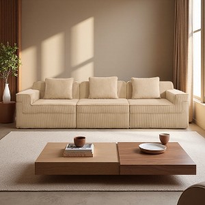 Modular 3-Seater Boneless Corduroy Sofa with Cloud Sectional & Throw Pillows - 1 of 4