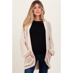 Pinkblush Beige Chunky Knit Oversized Maternity Pocket Cardigan - 1 of 4