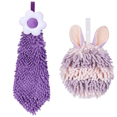 REGALWOVEN 2 Packs Soft Absorbent Flower and Rabbit Shape Decorative Chenille Hand Towel for Bathroom 6" x 15"/7" x 7"