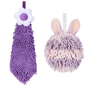REGALWOVEN 2 Packs Soft Absorbent Flower and Rabbit Shape Decorative Chenille Hand Towel for Bathroom 6" x 15"/7" x 7" - 1 of 4