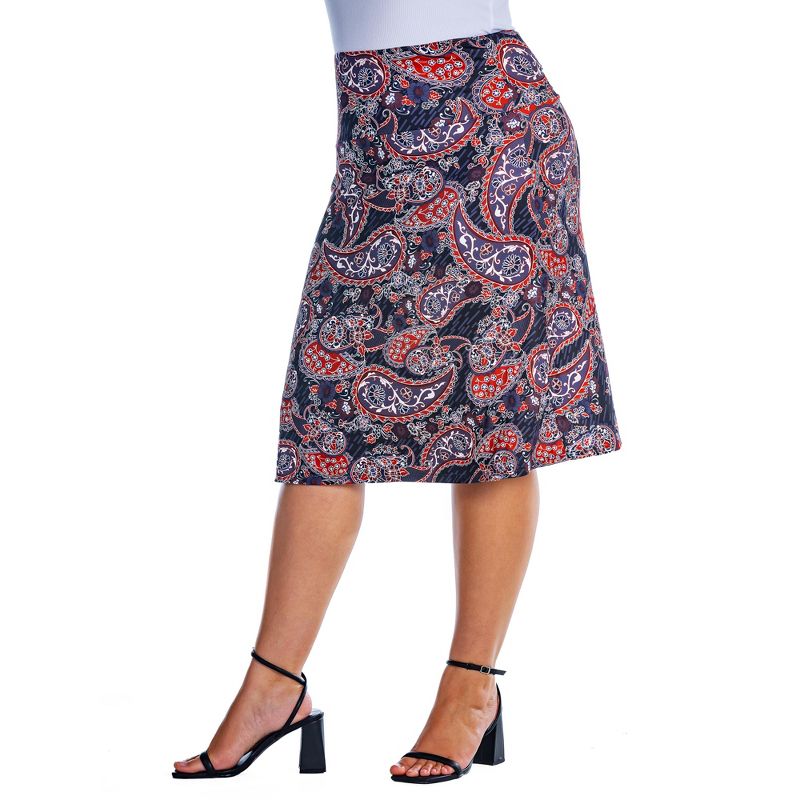 Womens Plus Size Grey Paisley Elastic Waist Knee Length Skirt, 4 of 5